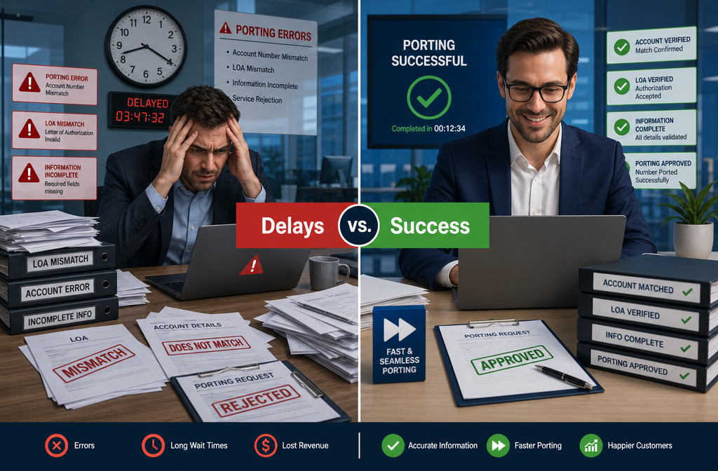 Detailed () split-scene comparison image showing two contrasting scenarios side by side: left panel shows a frustrated